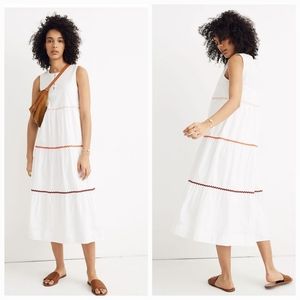 MADEWELL Rickrack Cattail Tiered Cotton Sleeveless  Midi Dress Sz XL White